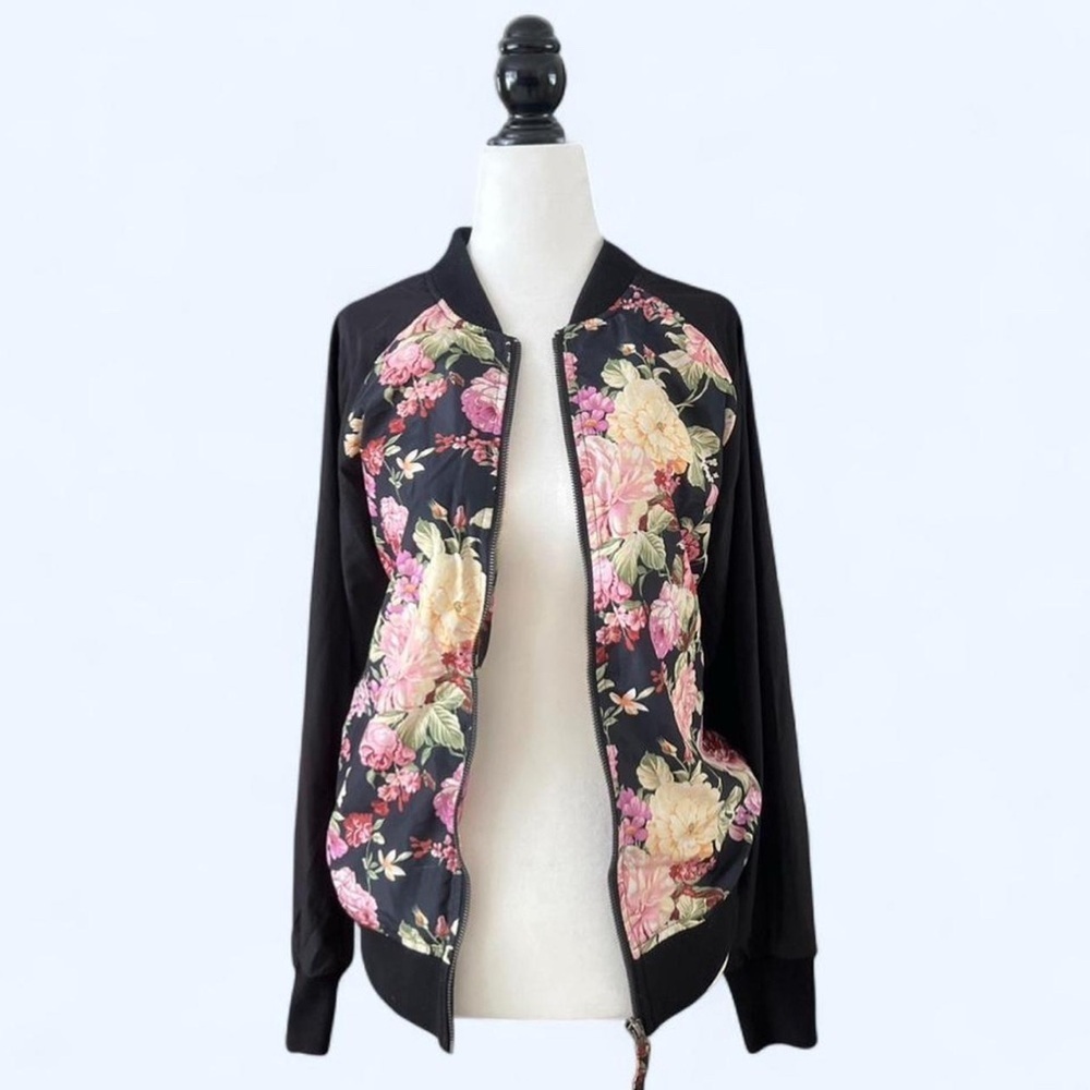 Y2K Garage Women’s Pink Black Boyfriend Fit Summer Floral Bomber Jacket XS
